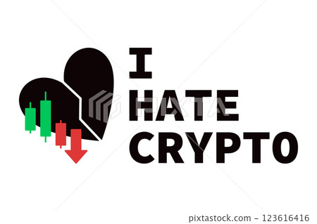 I Hate Crypto - Vector concept illustration with a broken heart and candlestick chart 123616416