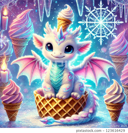 龍吉祥物與冰淇淋 龍吉祥物與冰淇淋 123616429