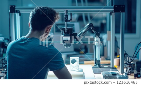 工程師使用 3D 列印機進行設計 123616463