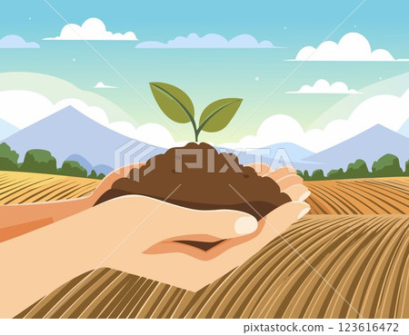 The fertile soil in the hands is suitable for cultivation. 123616472