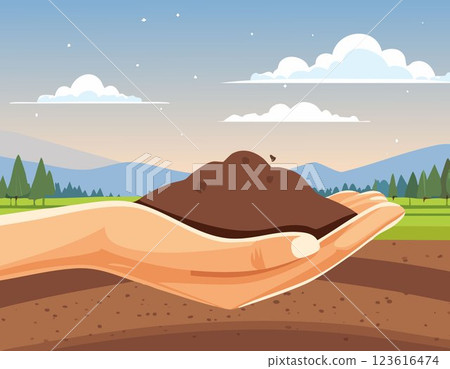 The fertile soil in the hands is suitable for cultivation. 123616474