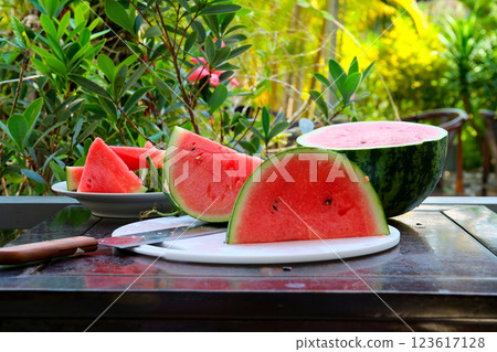 watermelon slice, fruit, background close to 123617128