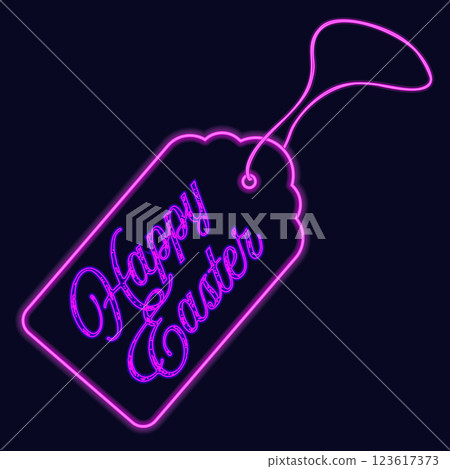 Happy Easter label, purple neon glow 123617373
