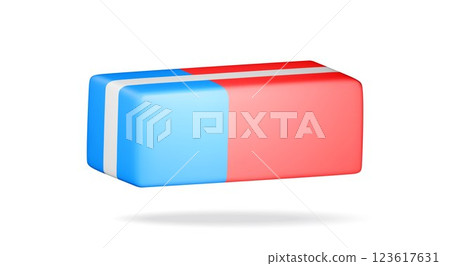 3D blue red rubber eraser isolated on white 123617631