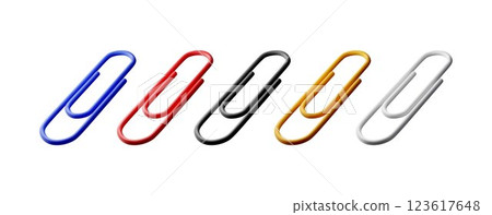 3D set of colored paper clips isolated on white 123617648
