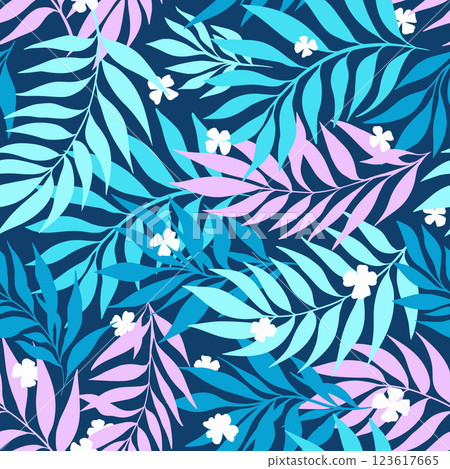 Pink Blue Tropical Leaf Vector Seamless Pattern, Vibrant Exotic Foliage Leaves, Modern Bold Color Combination for Fashion Fabric Textile or Wallpaper Design Pink Blue Tropical Leaf Vector Seamless Pattern, Vibrant Exotic Foliage Leaves, Modern Bold Color Combination for Fashion Fabric Textile or Wallpaper Design 123617665
