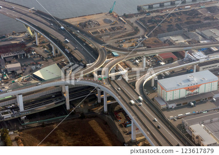 Aerial view of Hokko Junction on the Hanshin Expressway Bayshore Line Aerial view of Hokko Junction on the Hanshin Expressway Bayshore Line 123617879