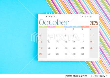 Desk calendar for October 2025 for planning on colorful. 123618073