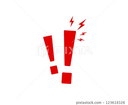 Red exclamation mark with lightning shapes for attention 123618326