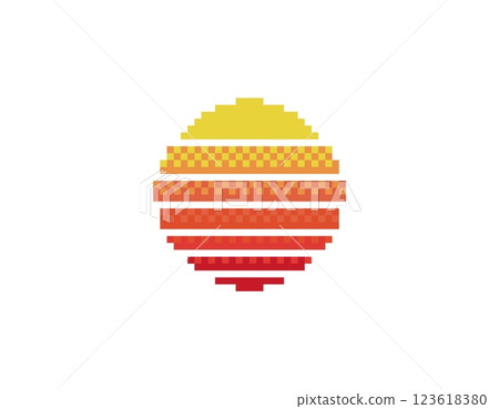 Retro sun circle with geometric eighties style 123618380