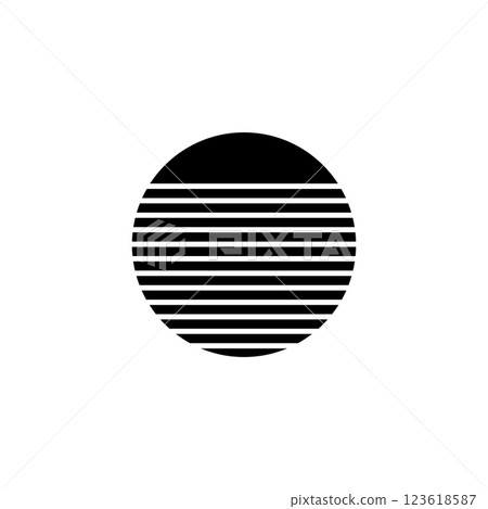 Retro sun circle with geometric lines in eighties style 123618587