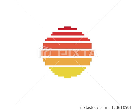 Retro sun design in 80s style with geometric shapes Retro sun design in 80s style with geometric shapes 123618591