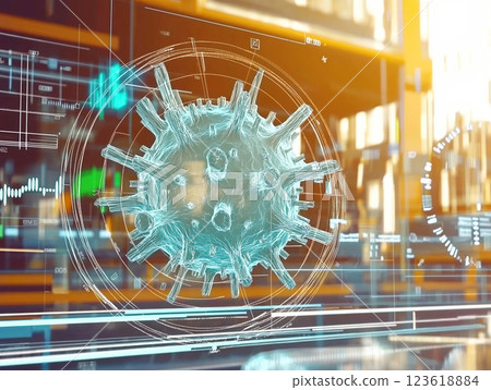 Futuristic digital visualization of a magnified virus structure 123618884