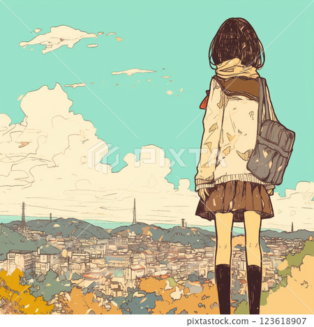 A girl gazing at the city and thinking about the future 123618907