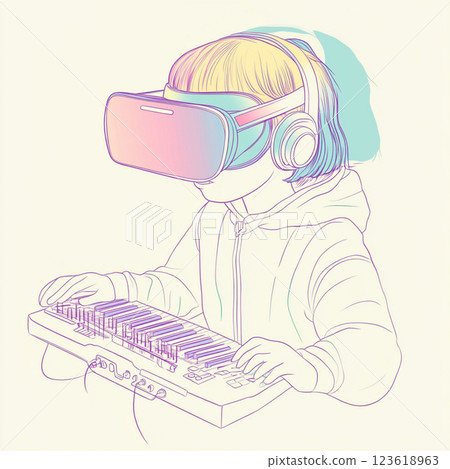 孩子配戴 VR 眼鏡 孩子配戴 VR 眼鏡 123618963