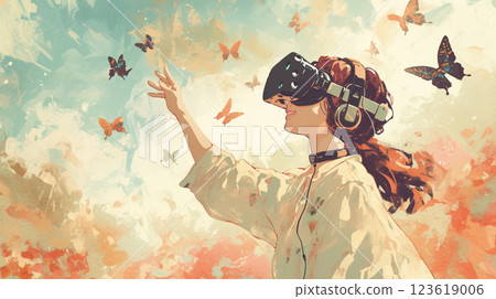 人們透過 VR 眼鏡觀察另一個世界 123619006