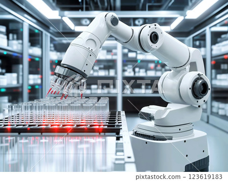 Robotic arm performing precise chemical analysis in a high-tech laboratory 123619183