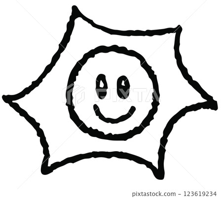 Hand drawn crayon outline of happy sun for kid colouring book, day time, summer break, sticker, picnic, park, beach vibe, icon, hot season, warm weather, temperature, earth, nature, garden, outdoor Hand drawn crayon outline of happy sun for kid colouring book, day time, summer break, sticker, picnic, park, beach vibe, icon, hot season, warm weather, temperature, earth, nature, garden, outdoor 123619234