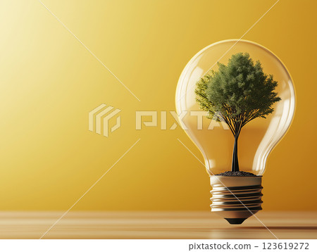 A conceptual image of a light bulb containing a miniature green tree 123619272