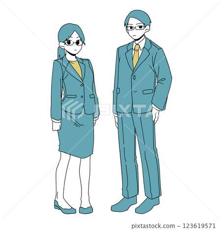 Serious-looking male and female office workers Serious-looking male and female office workers 123619571