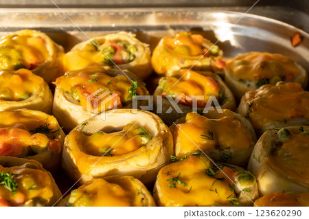 Baked Stuffed Artichokes with Cheese Baked Stuffed Artichokes with Cheese 123620290