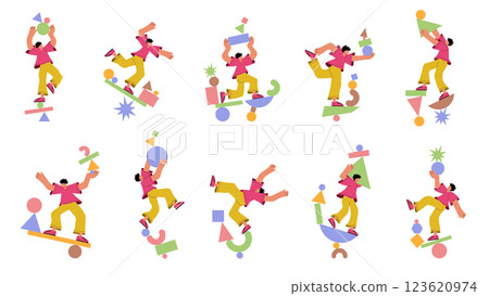 Instability concept. Risky and problem dangerous situation recent vector people balancing vector flat pictures 123620974