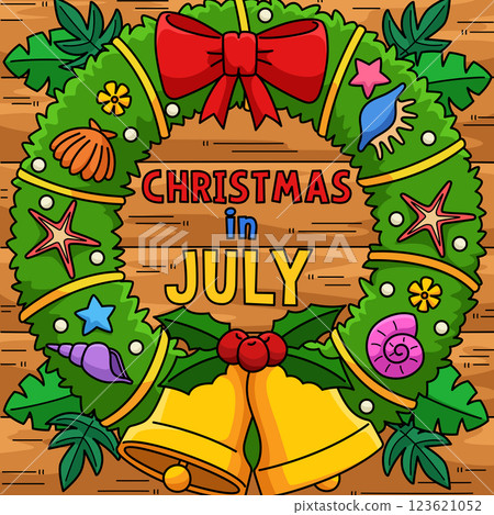 Christmas in July Christmas Wreath Colored Cartoon 123621052