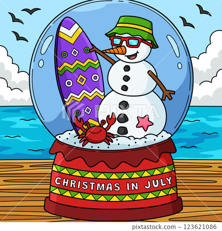 Christmas in July Snow Globe Colored Cartoon  123621086