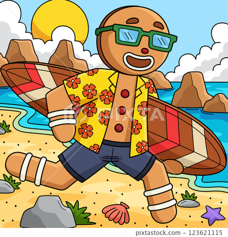 Christmas in July Gingerbread Man Colored Cartoon Christmas in July Gingerbread Man Colored Cartoon 123621115
