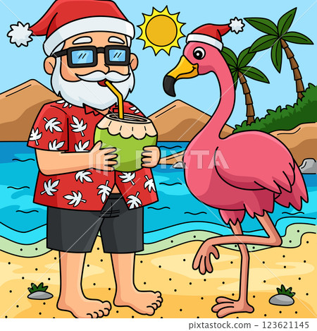 Christmas in July Santa and Flamingo Colored Christmas in July Santa and Flamingo Colored 123621145