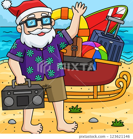 Christmas in July Santa with a Sleigh Colored  123621146