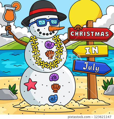 Christmas in July Snowman Sand Colored Cartoon Christmas in July Snowman Sand Colored Cartoon 123621147
