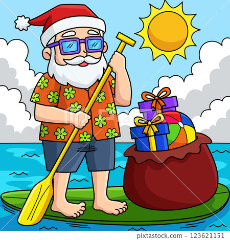 Christmas in July Santa Paddle Boarding Colored Christmas in July Santa Paddle Boarding Colored 123621151
