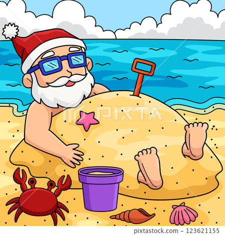 Christmas in July Buried in Sand Colored Cartoon  123621155