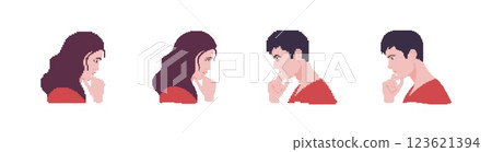 Four side profile portraits of thoughtful people expressing contemplation and curiosity Four side profile portraits of thoughtful people expressing contemplation and curiosity 123621394