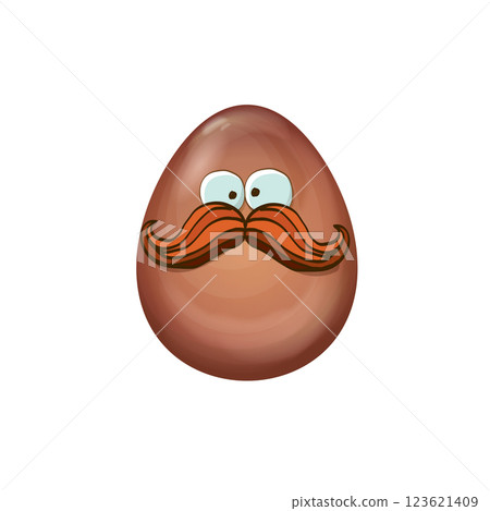 Cartoon chocolate easter egg character isolated on white background. Smiling Egg vector concept illustration. funky sweet chocolate easter character with eyes and mouth. Vector sticker and banner 123621409
