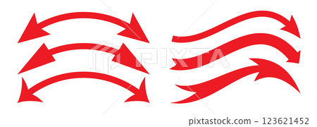 Red Arrow icon on white background. For web site design, logo, app. Curved arrow sign. Vector. 123621452
