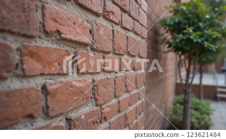 Small tree growing up on the crack of brick wall Small tree growing up on the crack of brick wall 123621484