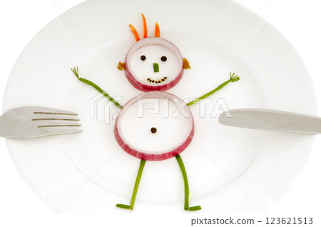 Vegetable man on dish Vegetable man on dish 123621513