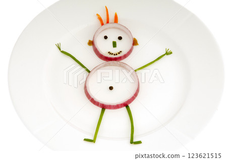 vegetable man on dish vegetable man on dish 123621515
