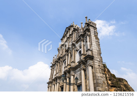 The ruins of St. Paul's Cathedral at Jesus Company Square in Macau, China, is a historic architectural landmark, and a UNESCO World Heritage. The ruins of St. Paul's Cathedral at Jesus Company Square in Macau, China, is a historic architectural landmark, and a UNESCO World Heritage. 123621556
