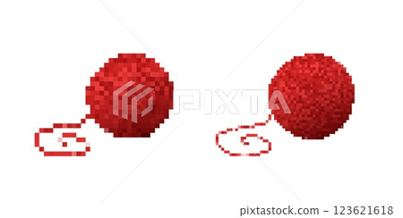 Pixelated red yarn balls show two versions with different levels of detail and texture Pixelated red yarn balls show two versions with different levels of detail and texture 123621618