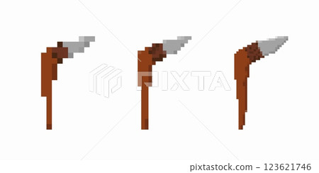 Pixel art tools set featuring a collection of retro styled pickaxes 123621746