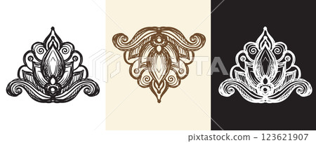 Hand drawing baroque design element set vector illustration 123621907