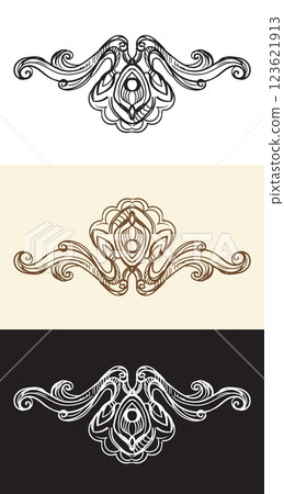 Engraving baroque design element set illustration Engraving baroque design element set illustration 123621913