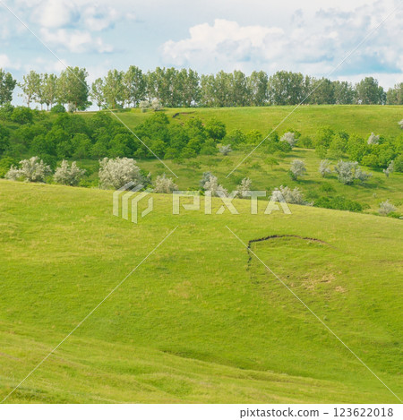green hills and blue sky with clouds green hills and blue sky with clouds 123622018