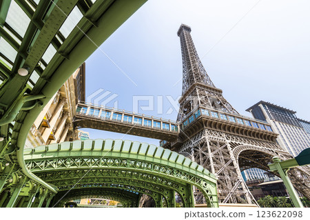 Beautiful view of the Eiffel Tower at Parisian Macao is a casino resort on the Cotai Strip in Macau, China owned by Las Vegas Sands. Beautiful view of the Eiffel Tower at Parisian Macao is a casino resort on the Cotai Strip in Macau, China owned by Las Vegas Sands. 123622098
