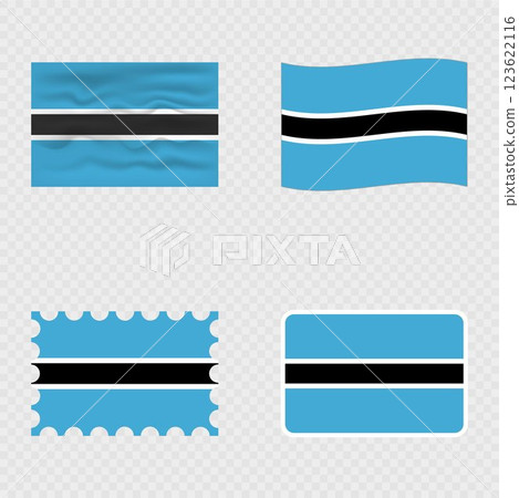Botswana national flag in four different styles. 123622116