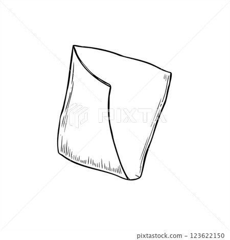 Empty craft paper box for French fries, nuggets or burger line ink illustration in black and white. Fast street food holder paperboard container realistic illustration. Snack package for design 123622150