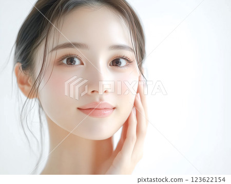 一位皮膚美麗的年輕女子。非常適合美容、健康和化妝品廣告設計 一位皮膚美麗的年輕女子。非常適合美容、健康和化妝品廣告設計 123622154